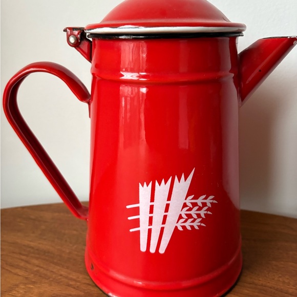 Classic Red Enamel Coffee Pot with Handle - Picture 6 of 11